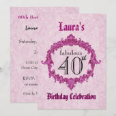 40e verjaardag  roze Lijst S313 Kaart (Voorkant / Achterkant)