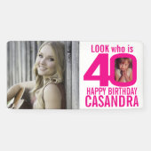 40e verjaardag roze look 40 aangepaste foto's klei spandoek (Horizontaal)