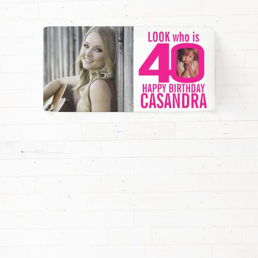 40e verjaardag roze look 40 aangepaste foto's klei spandoek (Insitu)