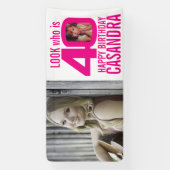 40e verjaardag roze look 40 aangepaste foto's klei spandoek (Verticaal)