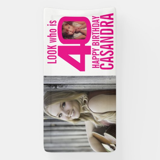 40e verjaardag roze look 40 aangepaste foto's klei spandoek (Verticaal)