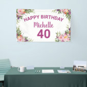 40e verjaardag Roze Paarse Waterverf Floral Spandoek (Beurs)