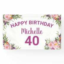 40e verjaardag Roze Paarse Waterverf Floral