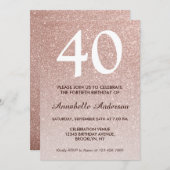 40e verjaardag Roze Rose Gold Glitter Sparkle Ombr Kaart (Voorkant / Achterkant)