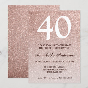 40e verjaardag Roze Rose Gold Glitter Sparkle Ombr Kaart