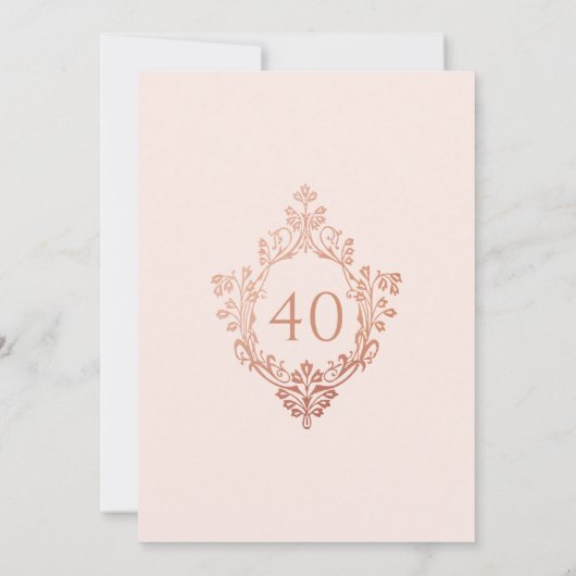 40e Verjaardag Roze Rose Goud  Crest Script Kaart (Achterkant)