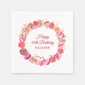 40e Verjaardag Roze Rose Swirly Heart Valentijns's Servet (Voorkant)