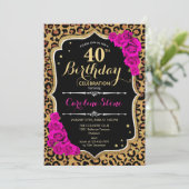 40e verjaardag - Roze Rozen Luipaard Print Kaart (Staand voorkant)