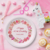 40e verjaardag roze rozen swirly hart papieren bordje (Feest)