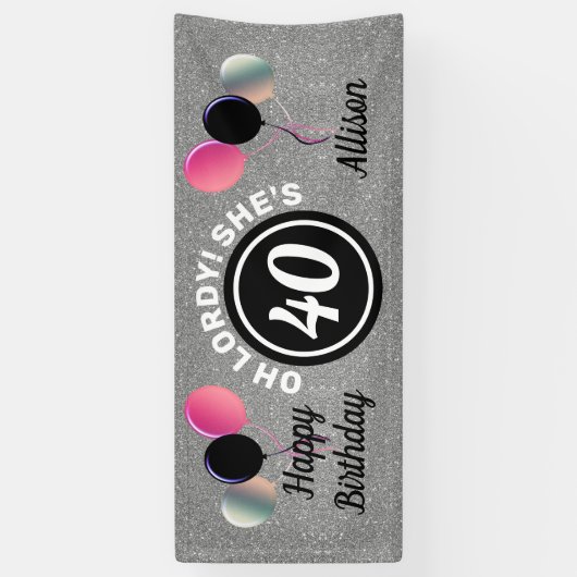 40e verjaardag Roze Silver Glitter Persoonlijk Spandoek (Verticaal)