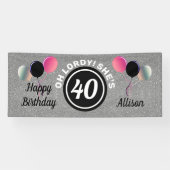 40e verjaardag Roze Silver Glitter Persoonlijk Spandoek (Horizontaal)