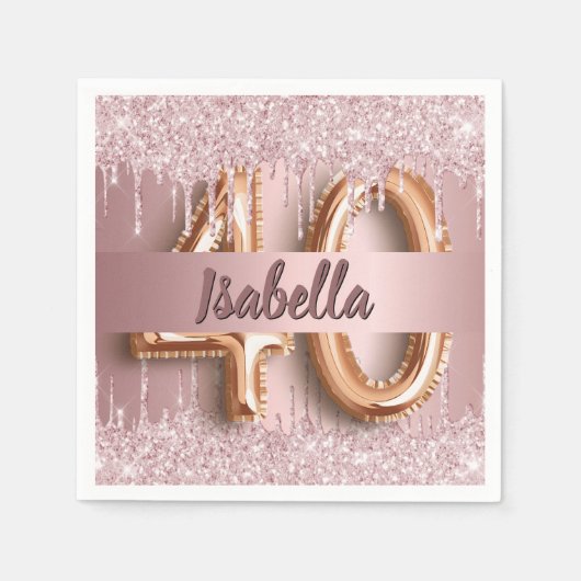 40e verjaardag roze stoffige roos glitter monogram servet (Voorkant)