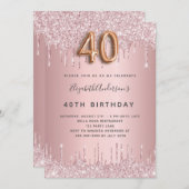 40e verjaardag roze stoffige roos glitterspetters kaart (Voorkant / Achterkant)