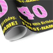 40e verjaardag: roze strepen en harten "40" + naam cadeaupapier (Rol Hoek)