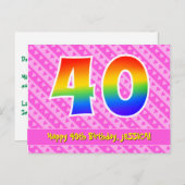 40e verjaardag: Roze strepen & harten, Regenboog 4 Briefkaart (Voorkant / Achterkant)