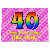 40e verjaardag: roze strepen & harten, regenboog # groot cadeauzakje (Voorkant)