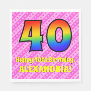 40e verjaardag: roze strepen & harten, regenboog # servet