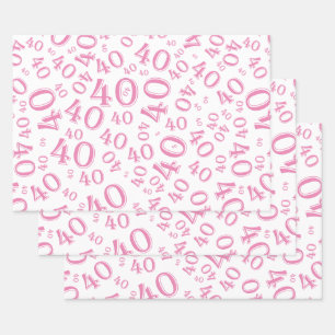 40e verjaardag roze/wit Random Number Patroon 40 Inpakpapier Vel