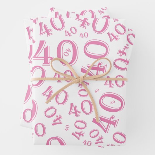 40e verjaardag Roze & Witte nummerpatroon 40 Inpakpapier Vel (In situ)