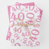 40e verjaardag Roze & Witte nummerpatroon 40 Inpakpapier Vel (In situ)