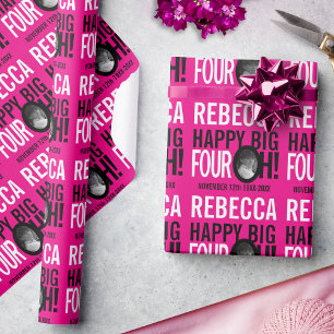 40e verjaardag roze zwart 40 aangepaste foto cadeaupapier