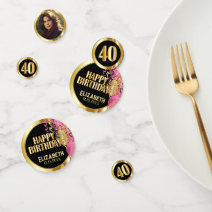 40e verjaardag - Roze, Zwart en Goud - Foto Confetti