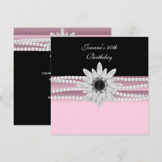 40e verjaardag Roze zwarte witte parelventilator Kaart (Voorkant / Achterkant)