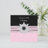 40e verjaardag Roze zwarte witte parelventilator Kaart (Staand voorkant)