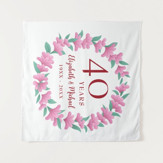 40e verjaardag Ruby bloem Roze bloemkrans Wandkleed (Voorkant (horizontaal))