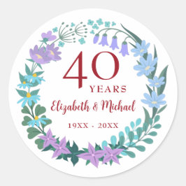 40e verjaardag Ruby Bloemige Boshyacinten Krans Ronde Sticker