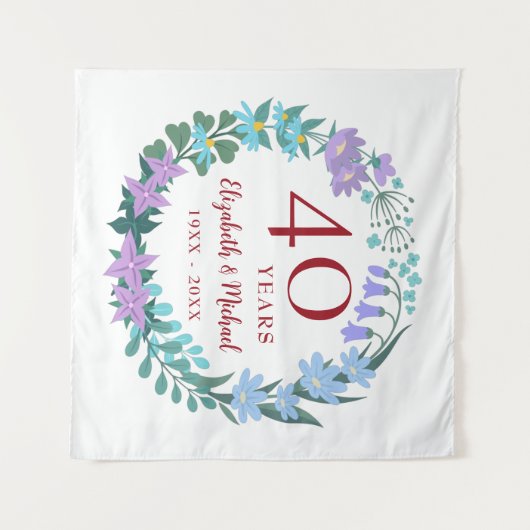 40e verjaardag Ruby Floral Bluebell Sering Krans Wandkleed (Voorkant (horizontaal))