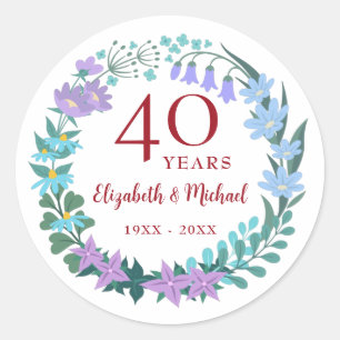 40e verjaardag Ruby Floral Bluebells Krans Ronde Sticker