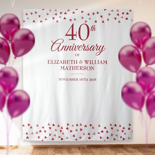 40e verjaardag Ruby Hearts Fotohokje Achtergrond Wandkleed