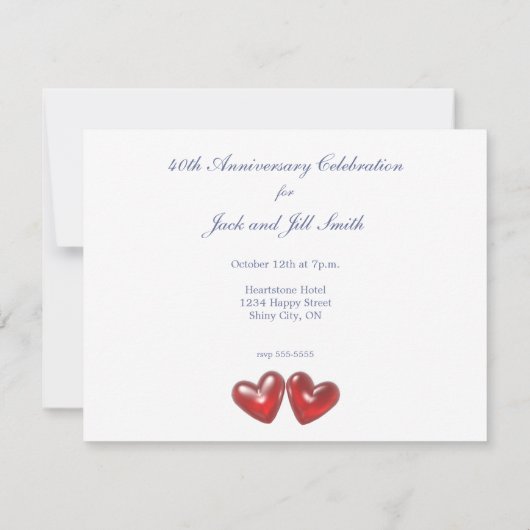 40e verjaardag Ruby Hearts Kaart (Achterkant)