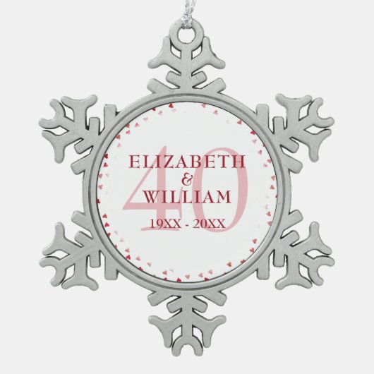40e verjaardag Ruby Hearts Tin Sneeuwvlok Ornament (Voorkant)