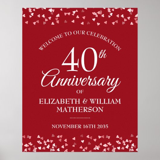 40e verjaardag Ruby Love Hearts Welkom Bord Poster (Voorkant)