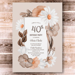 40e verjaardag Rustic Boho Floral Party Kaart