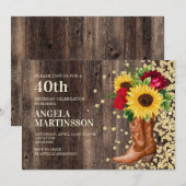 40e verjaardag Rustic Boots Sunflower Red Roses Kaart (Voorkant / Achterkant)