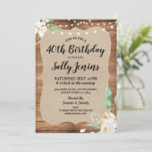 40e verjaardag Rustic Flower Floral Invite Kaart (Staand voorkant)