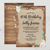 40e verjaardag Rustic Flower Floral Invite Kaart (Voorkant / Achterkant)