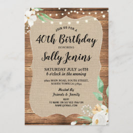 40e verjaardag Rustic Flower Floral Invite Kaart