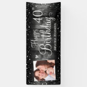 40e verjaardag Rustic Wood Foto Silver Confetti Spandoek (Verticaal)