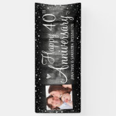 40e verjaardag Rustic Wood Foto Zilveren Confetti Spandoek (Verticaal)