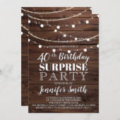 40e verjaardag Rustic Wood String Lights Kaart (Voorkant / Achterkant)