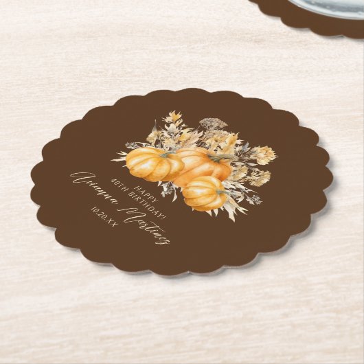 40e Verjaardag Rustieke Boho Pompoen Herfst Custom Kartonnen Onderzetters (Gekanteld)