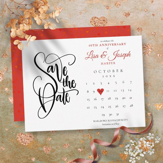 40e verjaardag Save the Date-agenda Ruby Hart Aankondigingskaart