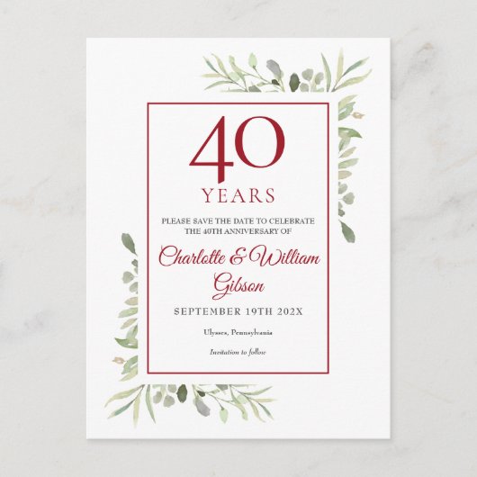 40e verjaardag Save the Date groen Briefkaart (Voorkant)