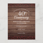 40e verjaardag Save the Date Robijnen Hart Rustiek Briefkaart (Voorkant)