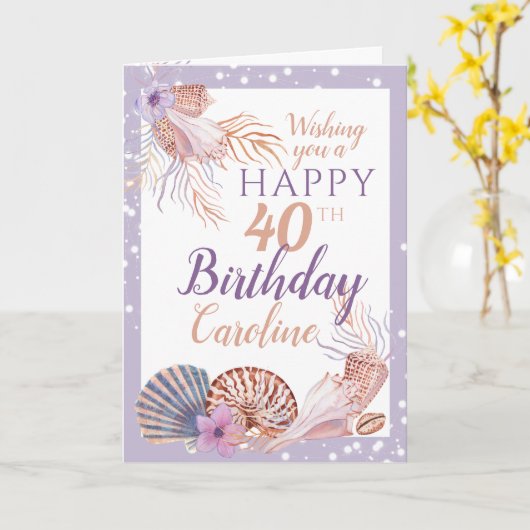 40e verjaardag Seashell Coral Kaart (Gele Bloem)