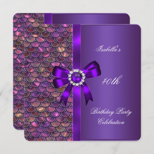 40e verjaardag Sequins Pink Paars Diamond Kaart (Voorkant / Achterkant)